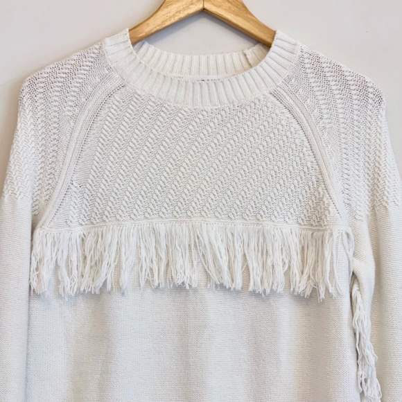 Frame Denim Fringe Knit Sweater Ivory S - Picture 6 of 15